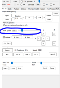 Вот тут есть ползунок регулировки скорости, в чем суть вопроса. При перемещении ползунка практически не изменяется скорость прохода лазера. Даже когда задаю скорость 1000мм. Из-за этого рисовать небольшую картинку занимает по 4-5 часов, наверняка это еше и пагубно сказывается на работе лазера... (5005 просмотров) <a class='original' href='./download/file.php?id=111687&mode=view' target=_blank>Загрузить оригинал (19.83 КБ)</a>