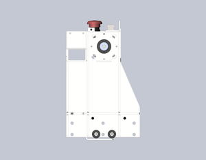 Вид каркаса портала сбоку. Видно зубчатый шкив (вверху) и направляющие ролики (внизу, слева и справа от оси шкива). Зубчатый ремень лежит на станине, проходит под роликом слева (например), поднимается вверх, вокруг шкива и вниз к ролику, потом далее под правым роликом уходит вправо. (2977 просмотров) <a class='original' href='./download/file.php?id=124019&mode=view' target=_blank>Загрузить оригинал (321.2 КБ)</a>