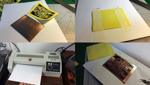 1 - печатаем схему на термобумаге лазерным принтером (для усиления тонера брызгаю спреем-усилителем), подготовка стеклотекстолита при помощи шкурки 800+, с дальнейшим обезжириванием спиртом<br />2 - фиксируем термобумагу на текстолите, приклеиваем бумажным скотчем, сворачиваем лист бумаги пополам в конверт<br />3 - выводим ламинатор на рабочую температуру (180°), прогоняем конверт с платой в течение нескольких минут. Важно, чтобы тонер хорошо прогрелся и прилип к текстолиту.<br />4 - отделяем термобумагу и тонер остается на плате. (2951 просмотр) <a class='original' href='./download/file.php?id=76081&mode=view' target=_blank>Загрузить оригинал (846.19 КБ)</a>